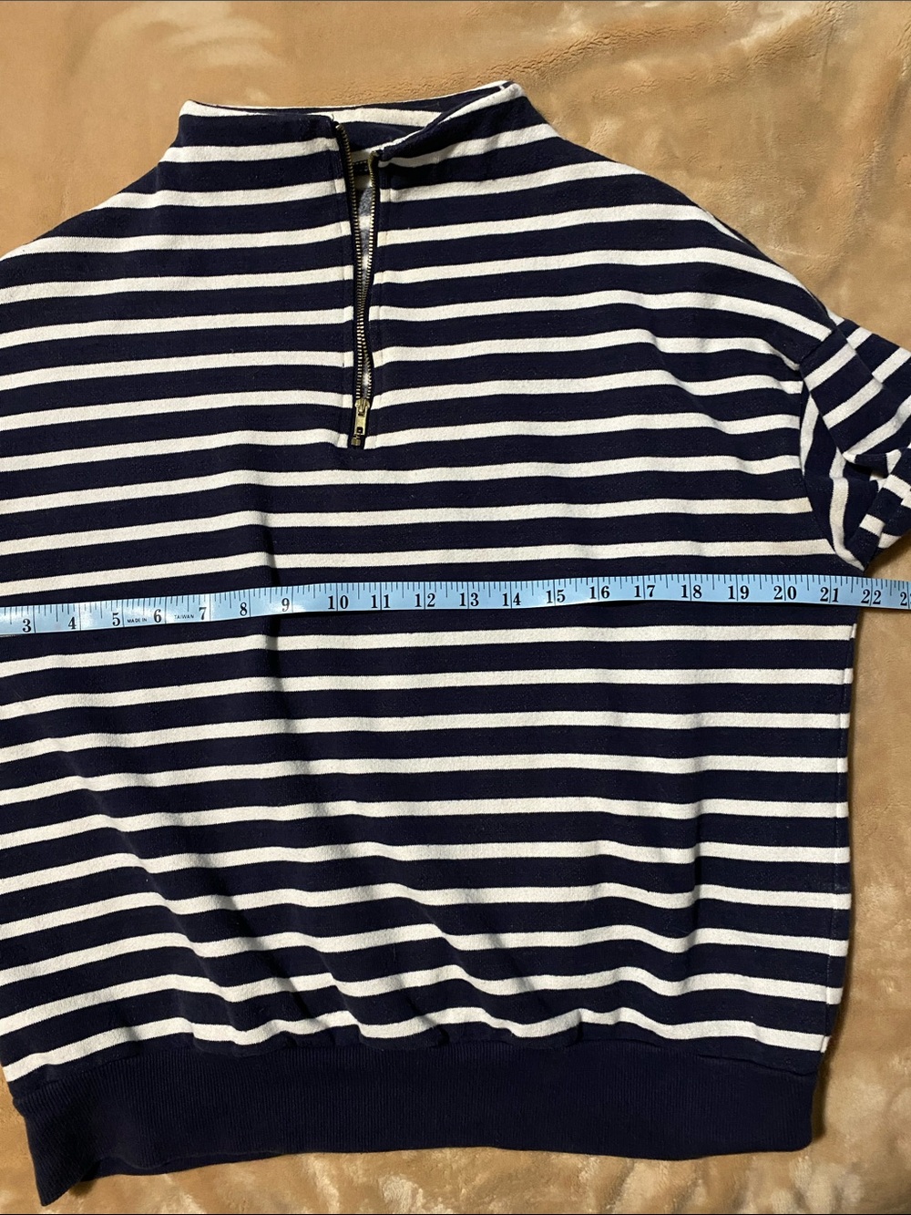 Striped Navy & White Zip- Neck Sweatshirt